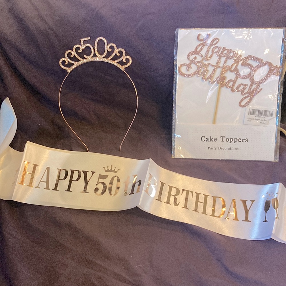50th Birthday- Tiara, Sash, and cake Topper